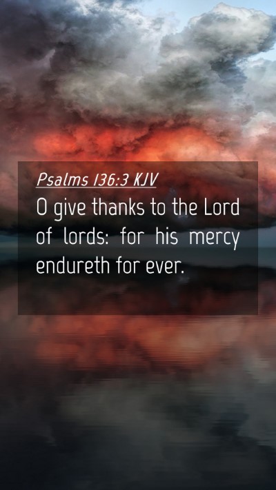Picture 04 - Psalms 136:3 KJV Mobile Phone Wallpaper - O give thanks to the Lord of lords: for his mercy - Mobile Bible Verse Wallpaper