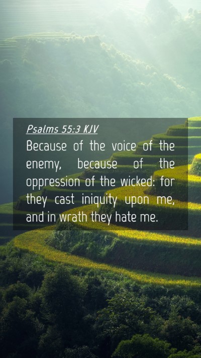 Picture 04 - Psalms 55:3 KJV Mobile Phone Wallpaper - Because of the voice of the enemy, because of the - Mobile Bible Verse Wallpaper