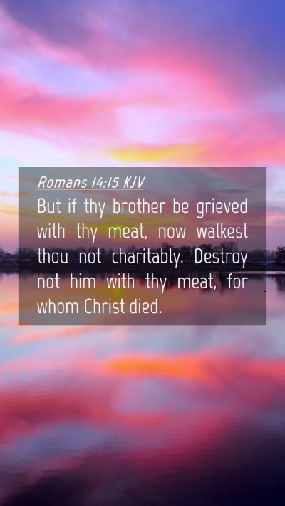 Picture 04 - Romans 14:15 KJV Mobile Phone Wallpaper - But if thy brother be grieved with thy meat, now - Mobile Bible Verse Wallpaper