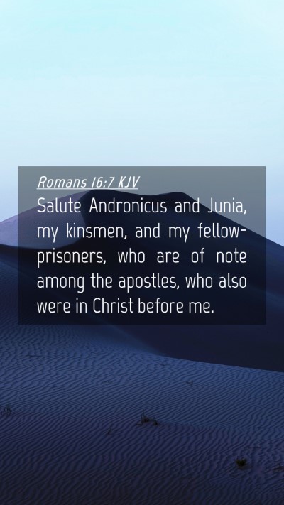 Picture 04 - Romans 16:7 KJV Mobile Phone Wallpaper - Salute Andronicus and Junia, my kinsmen, and my - Mobile Bible Verse Wallpaper