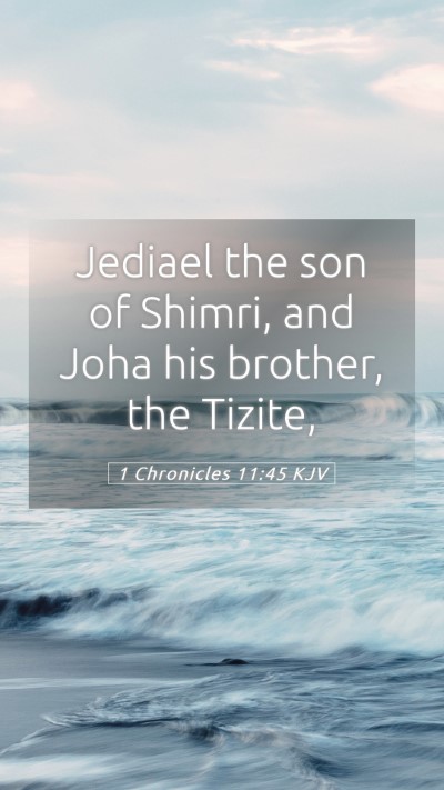 Picture 05 - 1 Chronicles 11:45 KJV Mobile Phone Wallpaper - Jediael the son of Shimri, and Joha his brother, - Mobile Bible Verse Wallpaper