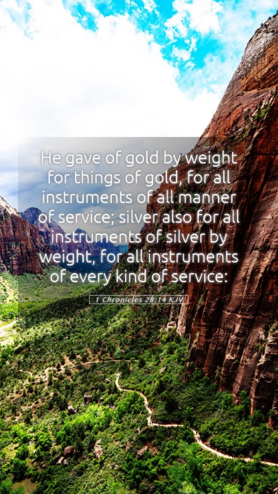 Picture 05 - 1 Chronicles 28:14 KJV Mobile Phone Wallpaper - He gave of gold by weight for things of gold, for - Mobile Bible Verse Wallpaper