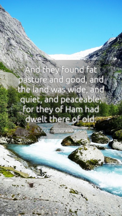 Picture 05 - 1 Chronicles 4:40 KJV Mobile Phone Wallpaper - And they found fat pasture and good, and the land - Mobile Bible Verse Wallpaper