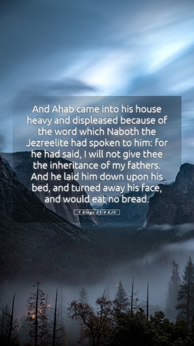 Picture 05 - 1 Kings 21:4 KJV Mobile Phone Wallpaper - And Ahab came into his house heavy and displeased - Mobile Bible Verse Wallpaper