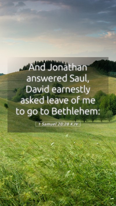 Picture 05 - 1 Samuel 20:28 KJV Mobile Phone Wallpaper - And Jonathan answered Saul, David earnestly asked - Mobile Bible Verse Wallpaper