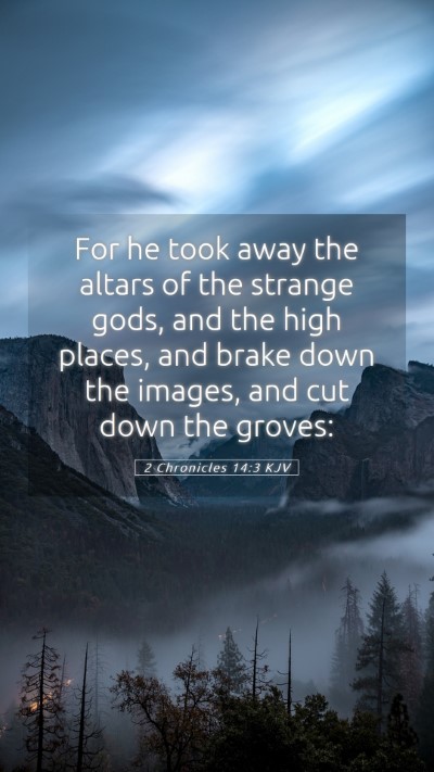 Picture 05 - 2 Chronicles 14:3 KJV Mobile Phone Wallpaper - For he took away the altars of the strange gods, - Mobile Bible Verse Wallpaper