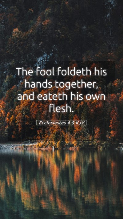 Picture 05 - Ecclesiastes 4:5 KJV Mobile Phone Wallpaper - The fool foldeth his hands together, and eateth - Mobile Bible Verse Wallpaper