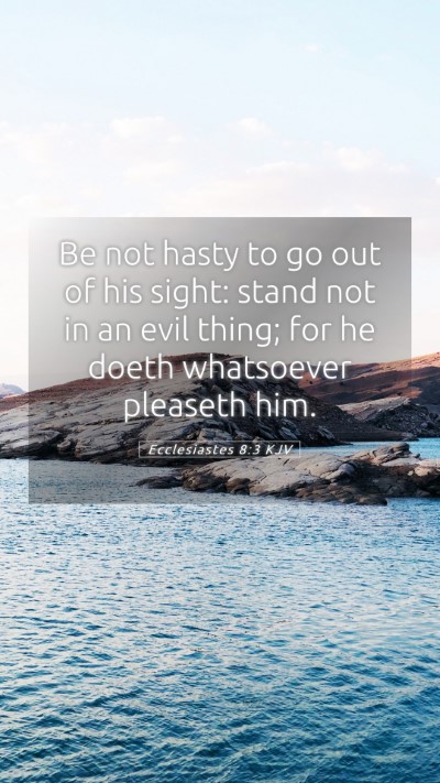 Picture 05 - Ecclesiastes 8:3 KJV Mobile Phone Wallpaper - Be not hasty to go out of his sight: stand not in - Mobile Bible Verse Wallpaper