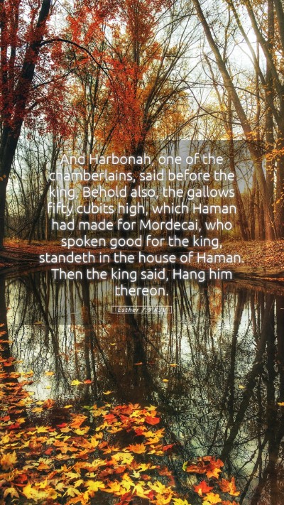 Picture 05 - Esther 7:9 KJV Mobile Phone Wallpaper - And Harbonah, one of the chamberlains, said - Mobile Bible Verse Wallpaper