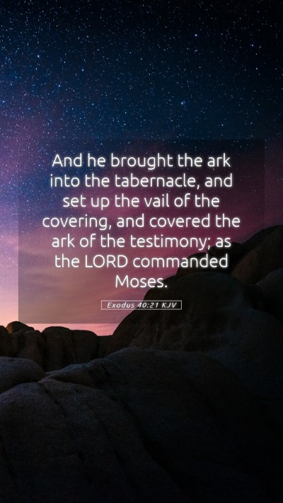 Picture 05 - Exodus 40:21 KJV Mobile Phone Wallpaper - And he brought the ark into the tabernacle, and - Mobile Bible Verse Wallpaper