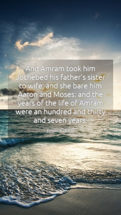 Picture 05 - Exodus 6:20 KJV Mobile Phone Wallpaper - And Amram took him Jochebed his father's sister - Mobile Bible Verse Wallpaper