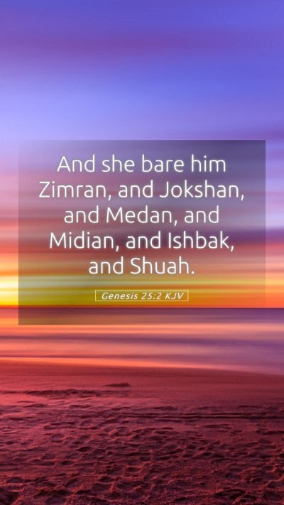 Picture 05 - Genesis 25:2 KJV Mobile Phone Wallpaper - And she bare him Zimran, and Jokshan, and Medan, - Mobile Bible Verse Wallpaper