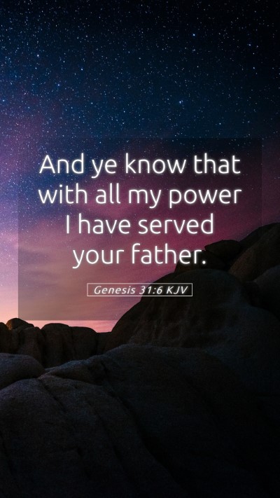 Picture 05 - Genesis 31:6 KJV Mobile Phone Wallpaper - And ye know that with all my power I have served - Mobile Bible Verse Wallpaper