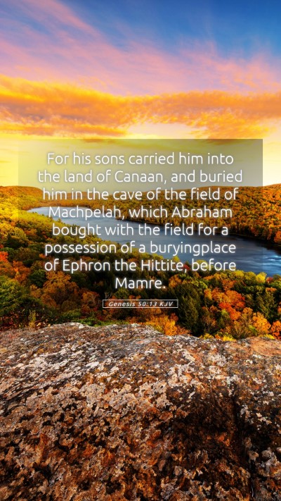 Picture 05 - Genesis 50:13 KJV Mobile Phone Wallpaper - For his sons carried him into the land of Canaan, - Mobile Bible Verse Wallpaper