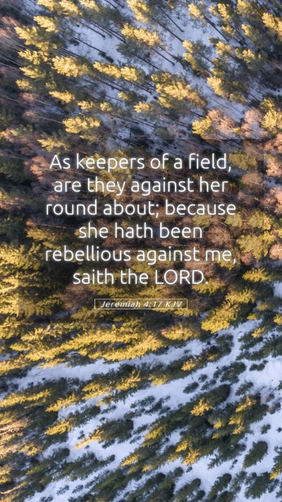 Picture 05 - Jeremiah 4:17 KJV Mobile Phone Wallpaper - As keepers of a field, are they against her round - Mobile Bible Verse Wallpaper