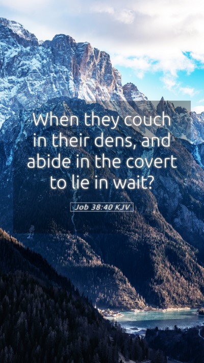 Picture 05 - Job 38:40 KJV Mobile Phone Wallpaper - When they couch in their dens, and abide in the - Mobile Bible Verse Wallpaper