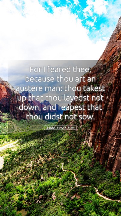 Picture 05 - Luke 19:21 KJV Mobile Phone Wallpaper - For I feared thee, because thou art an austere - Mobile Bible Verse Wallpaper