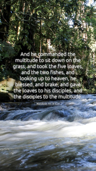 Picture 05 - Matthew 14:19 KJV Mobile Phone Wallpaper - And he commanded the multitude to sit down on the - Mobile Bible Verse Wallpaper