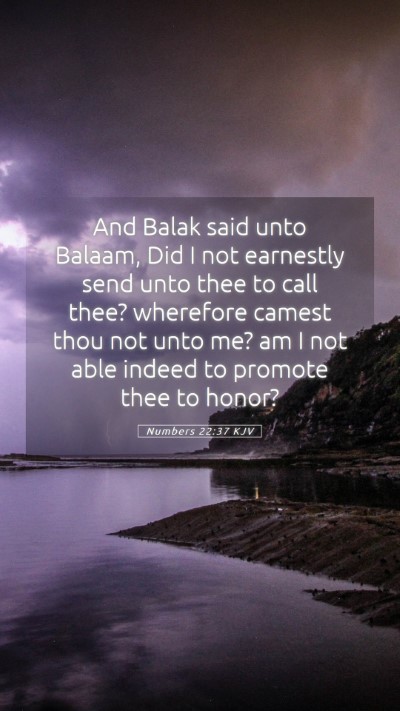 Picture 05 - Numbers 22:37 KJV Mobile Phone Wallpaper - And Balak said unto Balaam, Did I not earnestly - Mobile Bible Verse Wallpaper