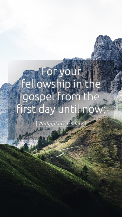 Picture 05 - Philippians 1:5 KJV Mobile Phone Wallpaper - For your fellowship in the gospel from the first - Mobile Bible Verse Wallpaper