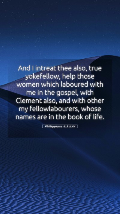 Picture 05 - Philippians 4:3 KJV Mobile Phone Wallpaper - And I intreat thee also, true yokefellow, help - Mobile Bible Verse Wallpaper