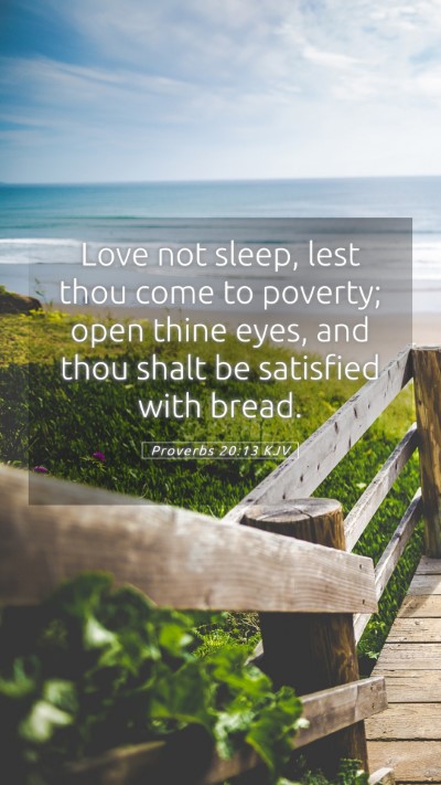 Picture 05 - Proverbs 20:13 KJV Mobile Phone Wallpaper - Love not sleep, lest thou come to poverty; open - Mobile Bible Verse Wallpaper