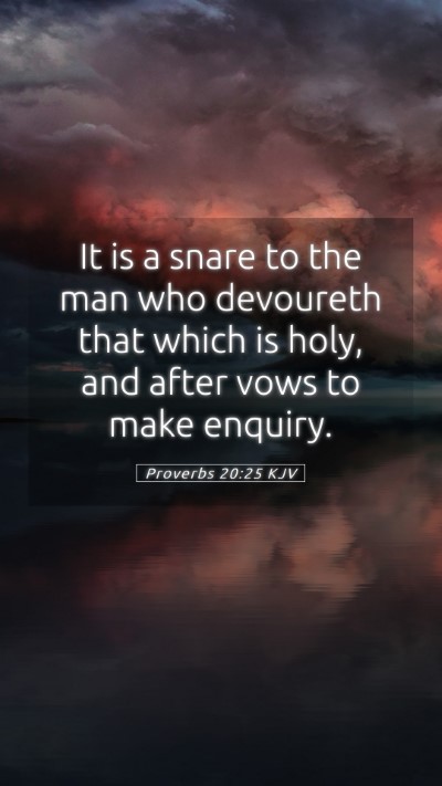 Picture 05 - Proverbs 20:25 KJV Mobile Phone Wallpaper - It is a snare to the man who devoureth that which - Mobile Bible Verse Wallpaper