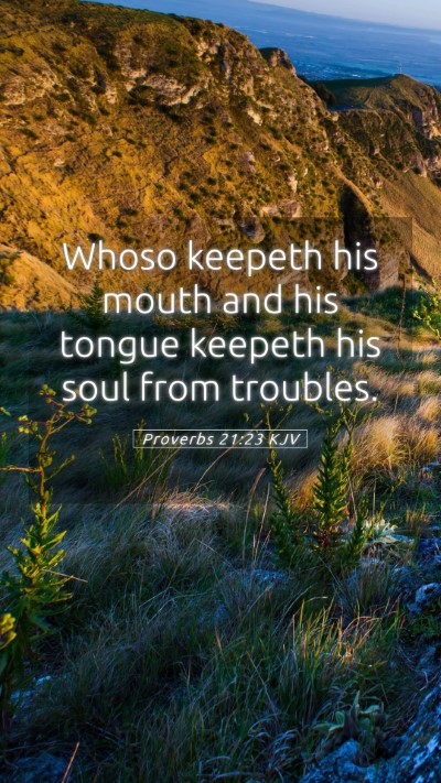 Picture 05 - Proverbs 21:23 KJV Mobile Phone Wallpaper - Whoso keepeth his mouth and his tongue keepeth - Mobile Bible Verse Wallpaper