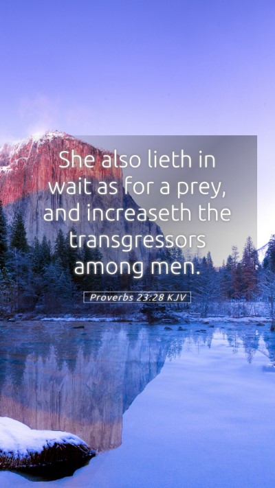 Picture 05 - Proverbs 23:28 KJV Mobile Phone Wallpaper - She also lieth in wait as for a prey, and - Mobile Bible Verse Wallpaper