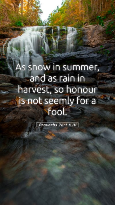 Picture 05 - Proverbs 26:1 KJV Mobile Phone Wallpaper - As snow in summer, and as rain in harvest, so - Mobile Bible Verse Wallpaper