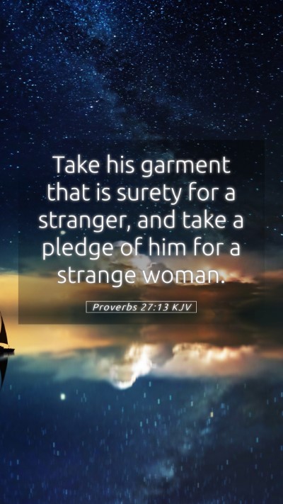 Picture 05 - Proverbs 27:13 KJV Mobile Phone Wallpaper - Take his garment that is surety for a stranger, - Mobile Bible Verse Wallpaper