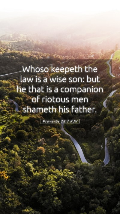 Picture 05 - Proverbs 28:7 KJV Mobile Phone Wallpaper - Whoso keepeth the law is a wise son: but he that - Mobile Bible Verse Wallpaper
