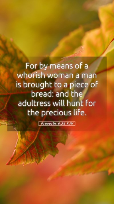 Picture 05 - Proverbs 6:26 KJV Mobile Phone Wallpaper - For by means of a whorish woman a man is brought - Mobile Bible Verse Wallpaper