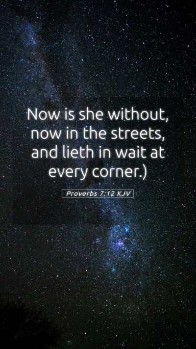 Picture 05 - Proverbs 7:12 KJV Mobile Phone Wallpaper - Now is she without, now in the streets, and lieth - Mobile Bible Verse Wallpaper
