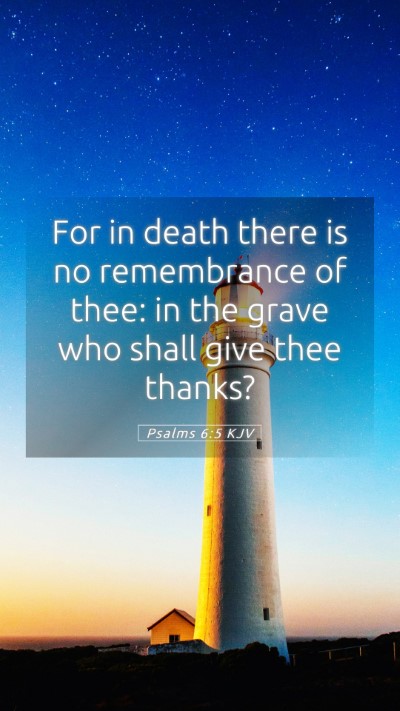 Picture 05 - Psalms 6:5 KJV Mobile Phone Wallpaper - For in death there is no remembrance of thee: in - Mobile Bible Verse Wallpaper