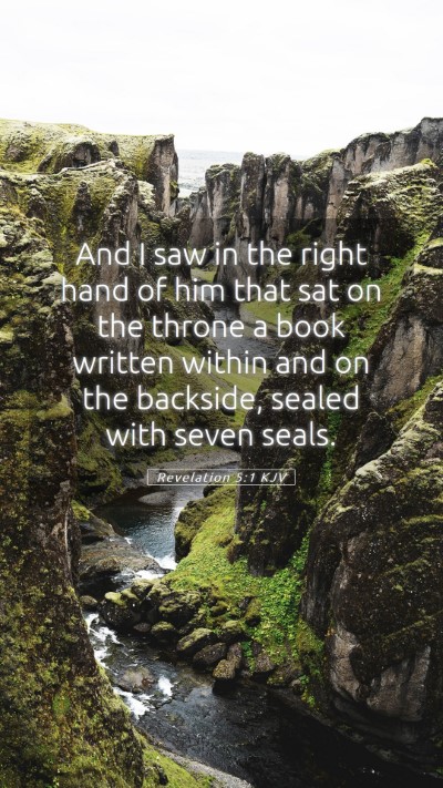 Picture 05 - Revelation 5:1 KJV Mobile Phone Wallpaper - And I saw in the right hand of him that sat on - Mobile Bible Verse Wallpaper