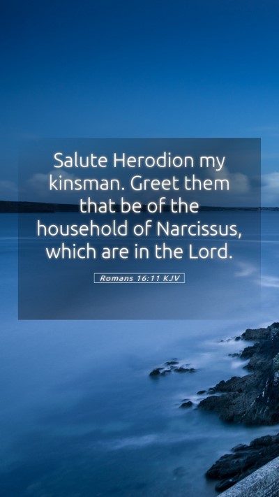 Picture 05 - Romans 16:11 KJV Mobile Phone Wallpaper - Salute Herodion my kinsman. Greet them that be of - Mobile Bible Verse Wallpaper
