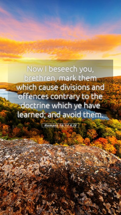Picture 05 - Romans 16:17 KJV Mobile Phone Wallpaper - Now I beseech you, brethren, mark them which - Mobile Bible Verse Wallpaper