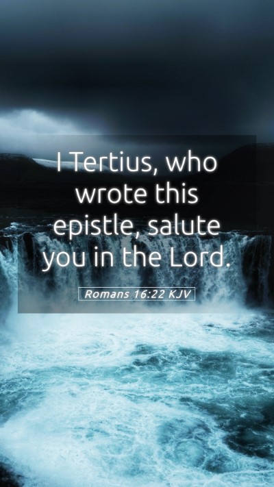 Picture 05 - Romans 16:22 KJV Mobile Phone Wallpaper - I Tertius, who wrote this epistle, salute you in - Mobile Bible Verse Wallpaper