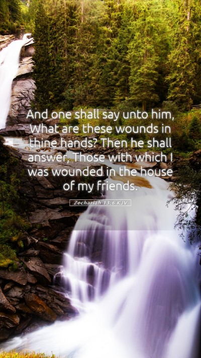 Picture 05 - Zechariah 13:6 KJV Mobile Phone Wallpaper - And one shall say unto him, What are these wounds - Mobile Bible Verse Wallpaper