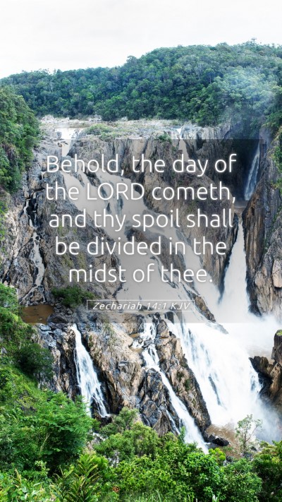 Picture 05 - Zechariah 14:1 KJV Mobile Phone Wallpaper - Behold, the day of the LORD cometh, and thy spoil - Mobile Bible Verse Wallpaper