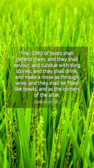 Picture 05 - Zechariah 9:15 KJV Mobile Phone Wallpaper - The LORD of hosts shall defend them; and they - Mobile Bible Verse Wallpaper