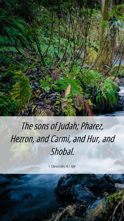 Picture 06 - 1 Chronicles 4:1 KJV Mobile Phone Wallpaper - The sons of Judah; Pharez, Hezron, and Carmi, and - Mobile Bible Verse Wallpaper