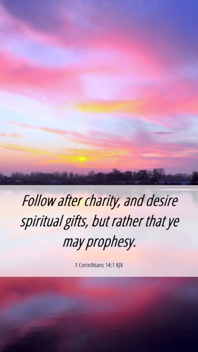 Picture 06 - 1 Corinthians 14:1 KJV Mobile Phone Wallpaper - Follow after charity, and desire spiritual gifts, - Mobile Bible Verse Wallpaper