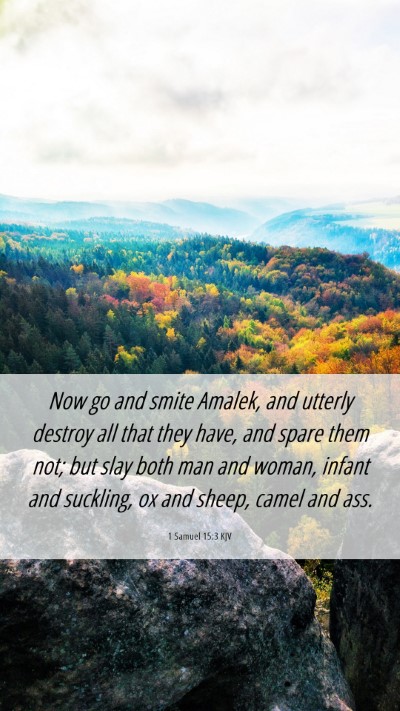 Picture 06 - 1 Samuel 15:3 KJV Mobile Phone Wallpaper - Now go and smite Amalek, and utterly destroy all - Mobile Bible Verse Wallpaper