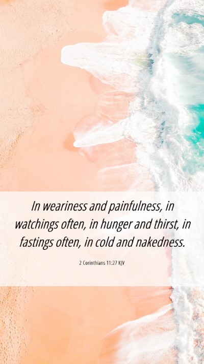 Picture 06 - 2 Corinthians 11:27 KJV Mobile Phone Wallpaper - In weariness and painfulness, in watchings often, - Mobile Bible Verse Wallpaper