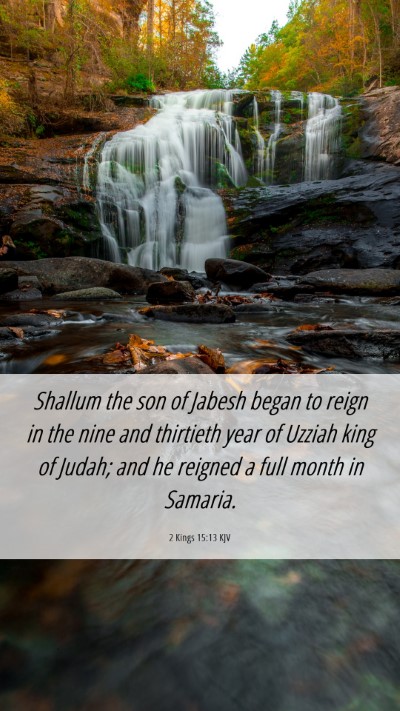 Picture 06 - 2 Kings 15:13 KJV Mobile Phone Wallpaper - Shallum the son of Jabesh began to reign in the - Mobile Bible Verse Wallpaper