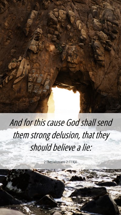 Picture 06 - 2 Thessalonians 2:11 KJV Mobile Phone Wallpaper - And for this cause God shall send them strong - Mobile Bible Verse Wallpaper