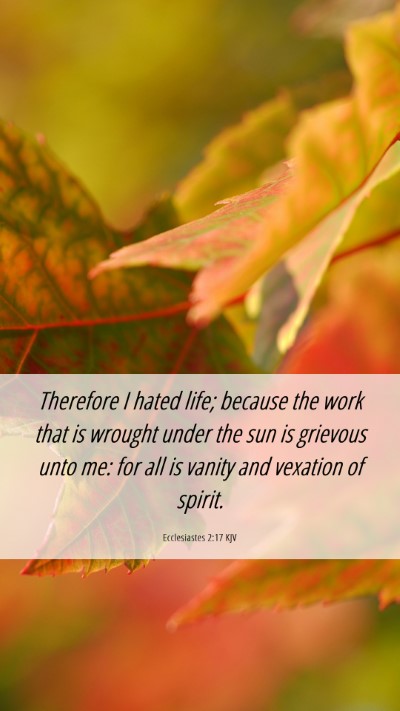 Picture 06 - Ecclesiastes 2:17 KJV Mobile Phone Wallpaper - Therefore I hated life; because the work that is - Mobile Bible Verse Wallpaper