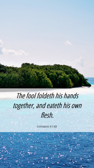 Picture 06 - Ecclesiastes 4:5 KJV Mobile Phone Wallpaper - The fool foldeth his hands together, and eateth - Mobile Bible Verse Wallpaper